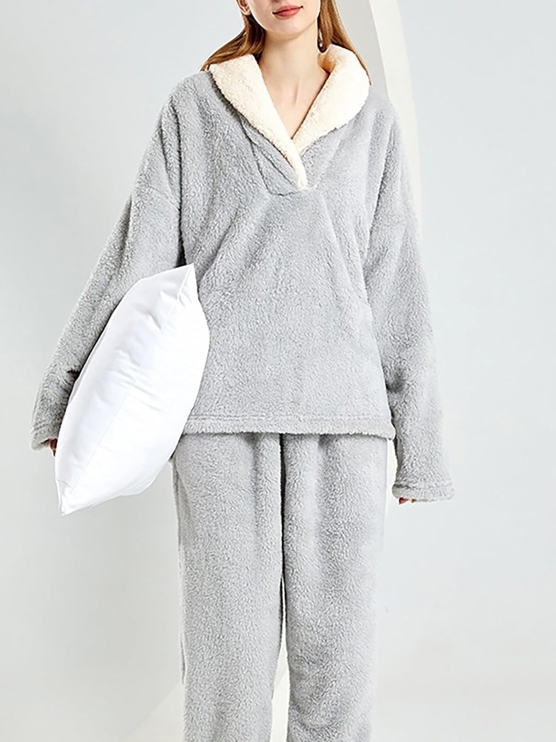 Cozy Cloud-Fleece Lapel Loungewear Two-Piece