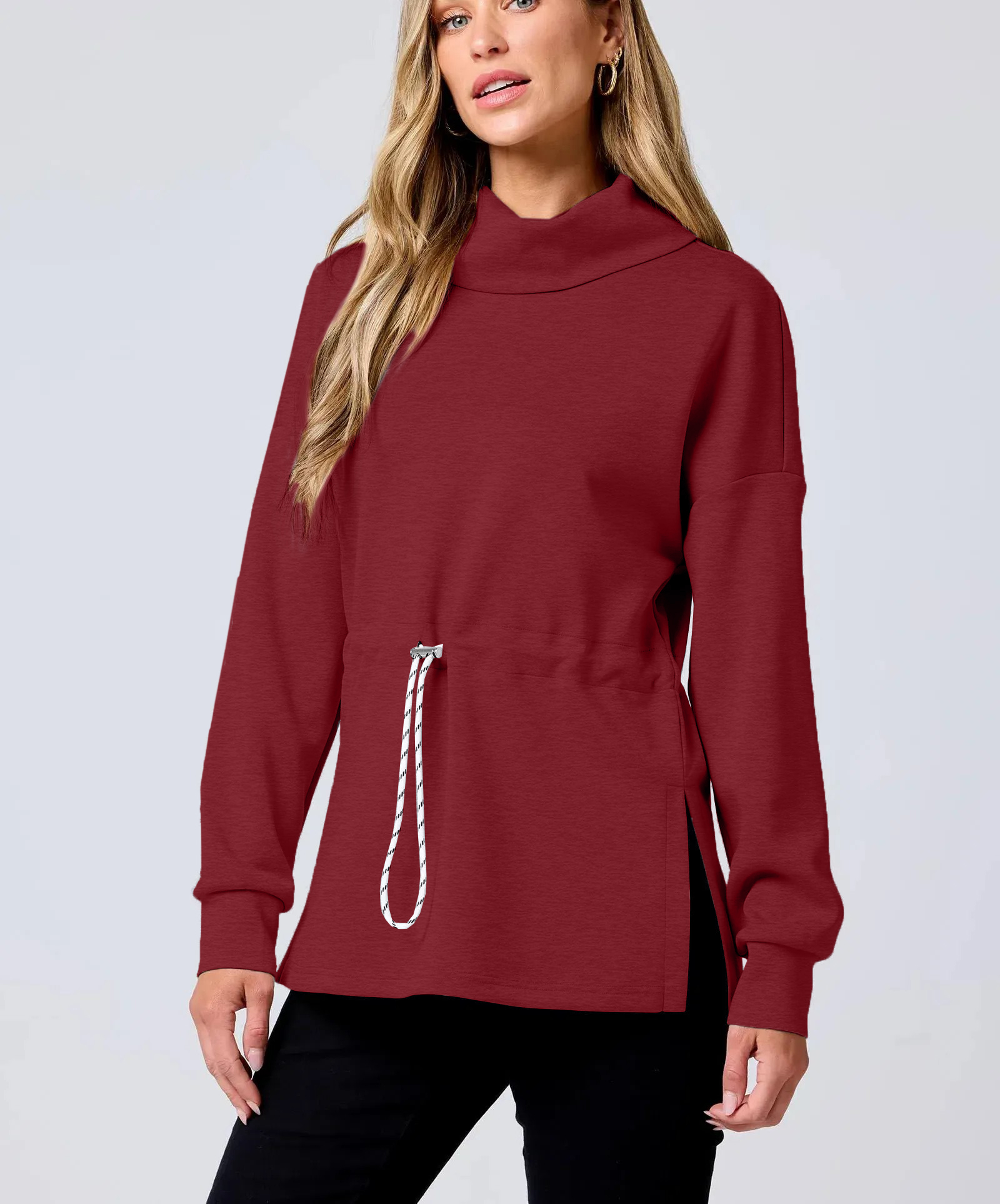Women's Turtleneck Drawstring Waist Pullover Tops (Buy 2 Free Shipping)