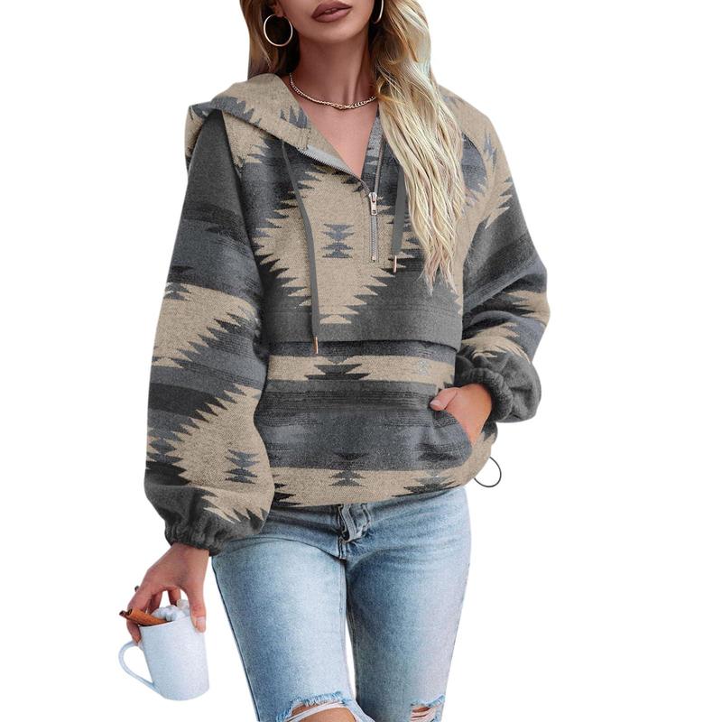 Women’s Oversized Hoodie Zip Up Long Sleeve Aztec Loose Fit Sweatshirts Pullover Tops