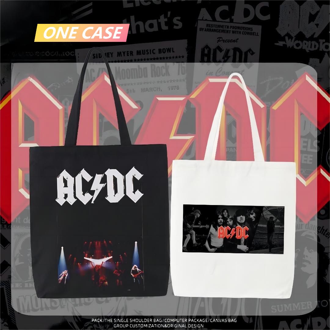 ACDC Rock Band Cartoon Canvas Bag Retro Tote Bag Shoulder Handbag-ONECASE.STUDIO