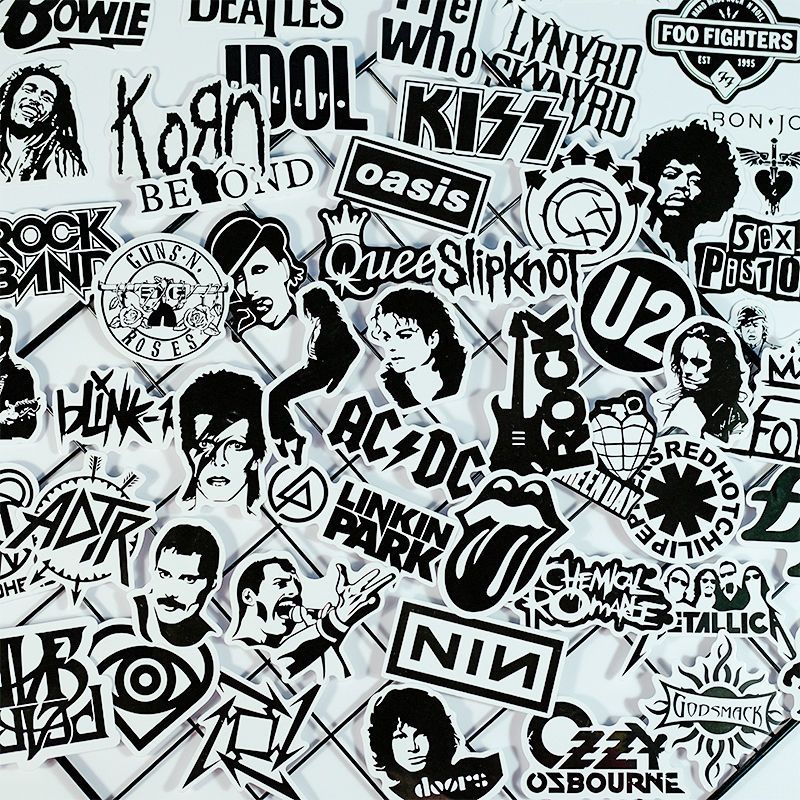 50 Rock Sticker Black & White Retro Guns N 'Roses/Queen Logo Guitar Suitcase Sticker Waterproof-ONECASE.STUDIO