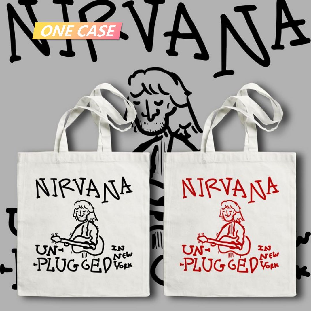 Nirvana Rock Band Cartoon Canvas Bag Retro Tote Bag Shoulder Handbag-ONECASE.STUDIO
