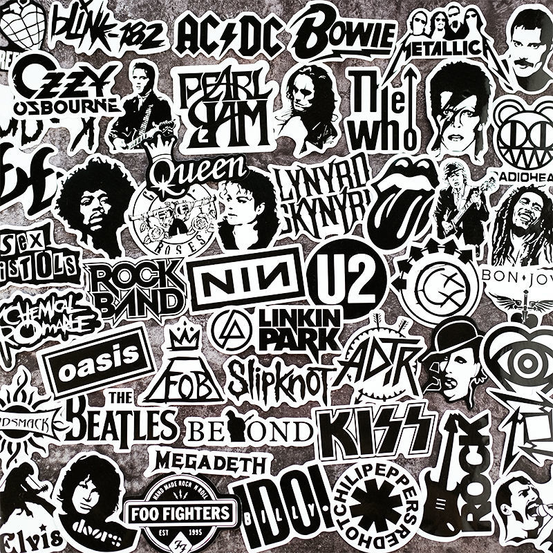 50 Rock Sticker Black & White Retro Guns N 'Roses/Queen Logo Guitar Suitcase Sticker Waterproof-ONECASE.STUDIO