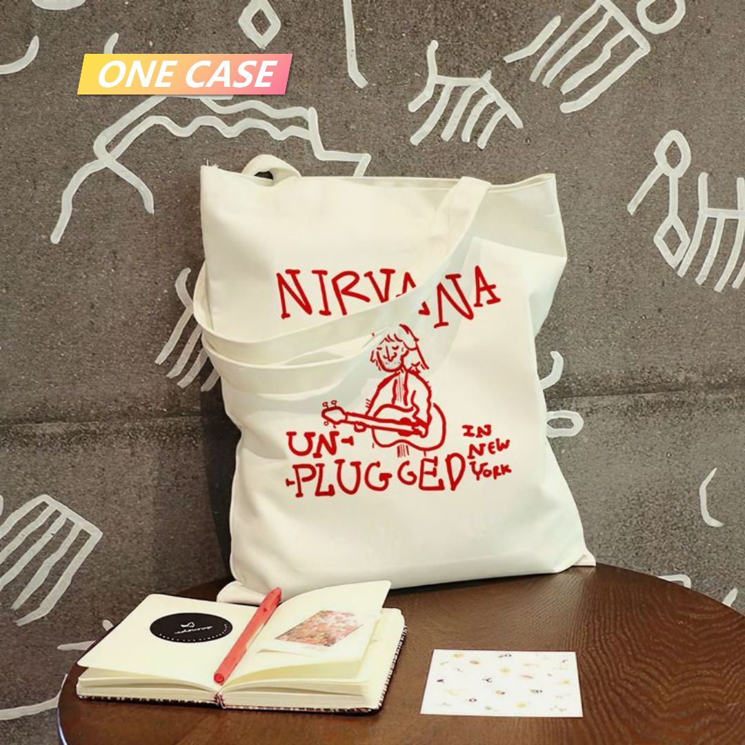 Nirvana Rock Band Cartoon Canvas Bag Retro Tote Bag Shoulder Handbag-ONECASE.STUDIO