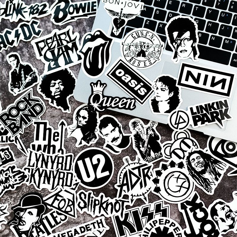 50 Rock Sticker Black & White Retro Guns N 'Roses/Queen Logo Guitar Suitcase Sticker Waterproof-ONECASE.STUDIO