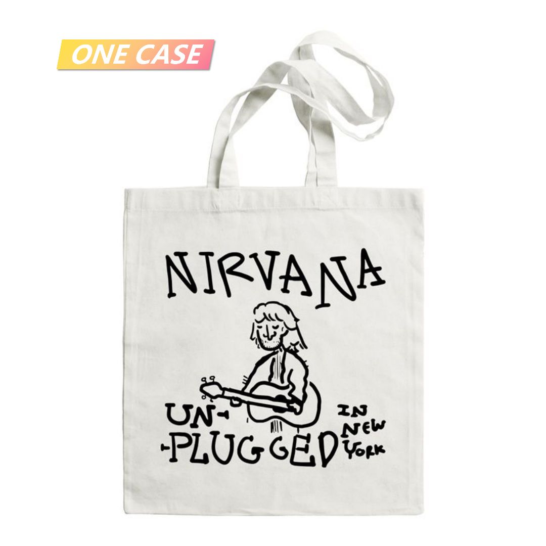 Nirvana Rock Band Cartoon Canvas Bag Retro Tote Bag Shoulder Handbag-ONECASE.STUDIO