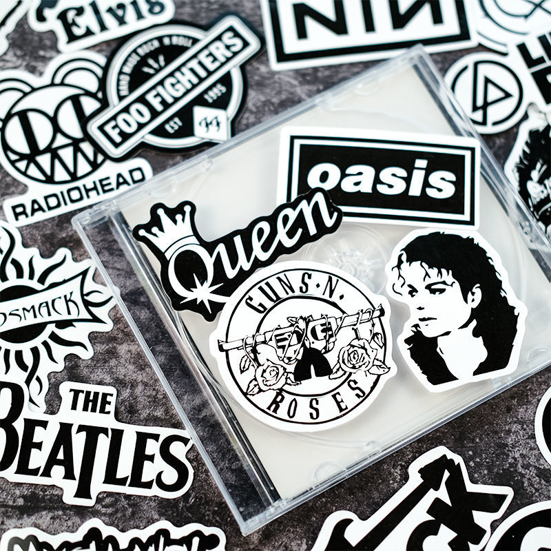 50 Rock Sticker Black & White Retro Guns N 'Roses/Queen Logo Guitar Suitcase Sticker Waterproof-ONECASE.STUDIO