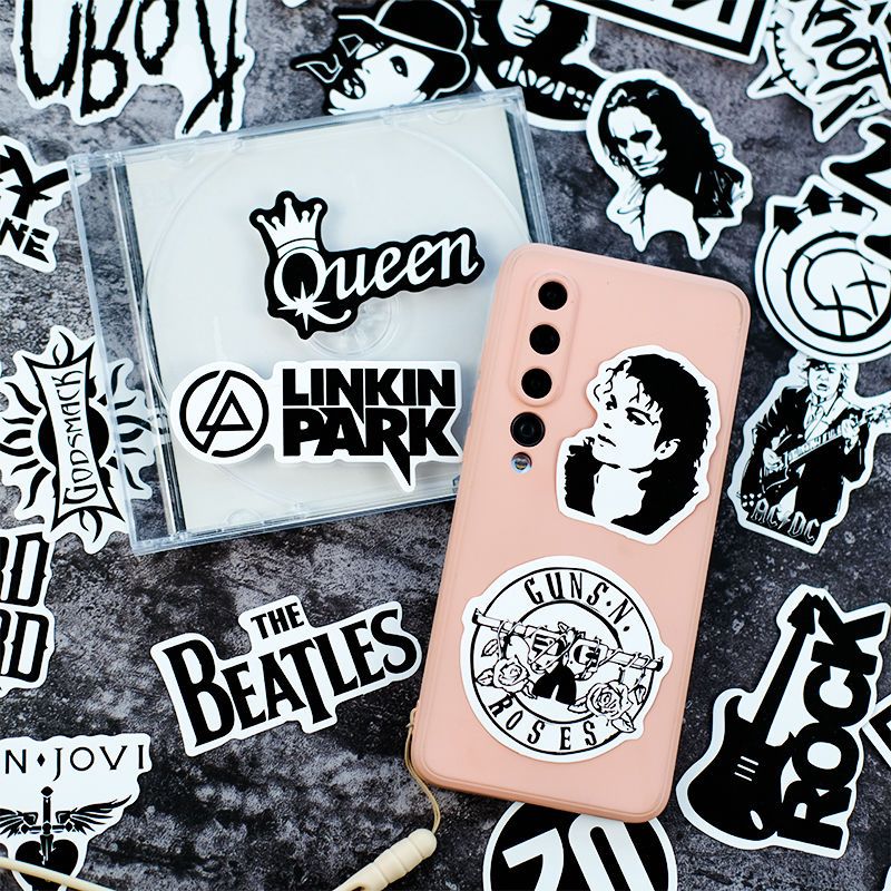 50 Rock Sticker Black & White Retro Guns N 'Roses/Queen Logo Guitar Suitcase Sticker Waterproof-ONECASE.STUDIO