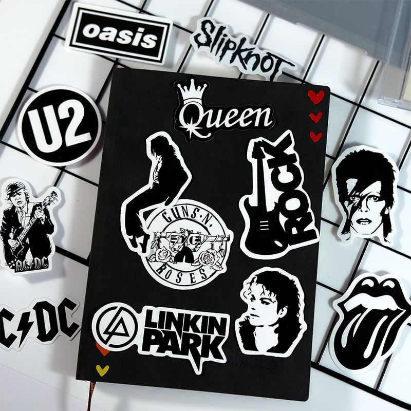 50 Rock Sticker Black & White Retro Guns N 'Roses/Queen Logo Guitar Suitcase Sticker Waterproof-ONECASE.STUDIO