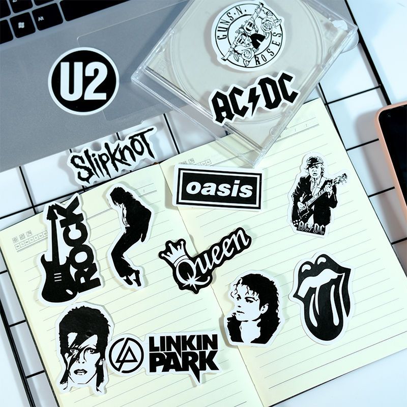 50 Rock Sticker Black & White Retro Guns N 'Roses/Queen Logo Guitar Suitcase Sticker Waterproof-ONECASE.STUDIO