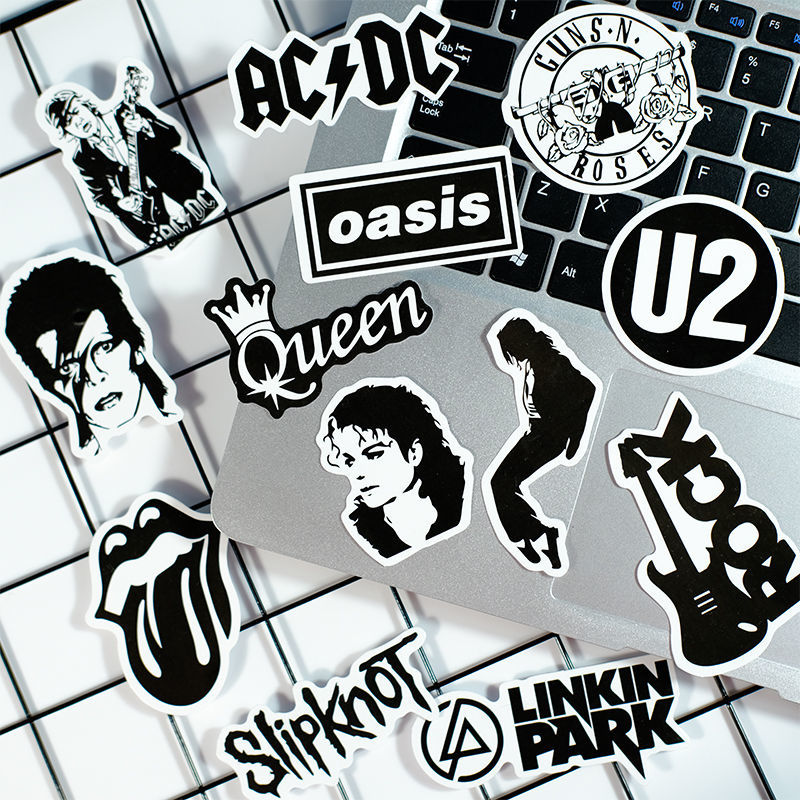 50 Rock Sticker Black & White Retro Guns N 'Roses/Queen Logo Guitar Suitcase Sticker Waterproof-ONECASE.STUDIO