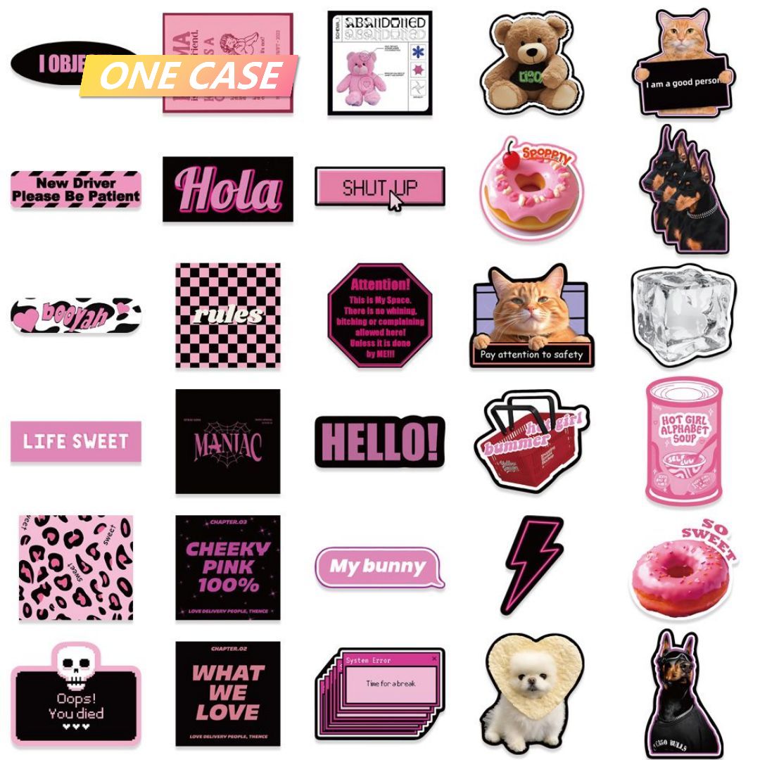 55 pieces of Black& Pink Decorative Stickers For Creative Niche DIY Mobile Phone Ipad Laptop Suitcase Waterproof-ONECASE.STUDIO