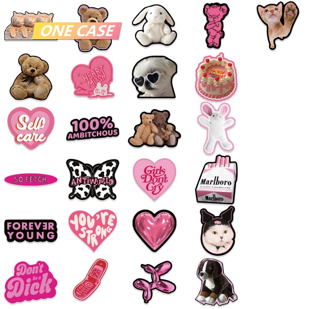 55 pieces of Black& Pink Decorative Stickers For Creative Niche DIY Mobile Phone Ipad Laptop Suitcase Waterproof-ONECASE.STUDIO