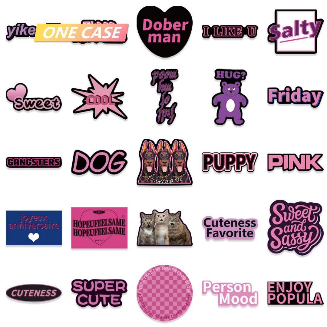 55 pieces of Black& Pink Decorative Stickers For Creative Niche DIY Mobile Phone Ipad Laptop Suitcase Waterproof-ONECASE.STUDIO