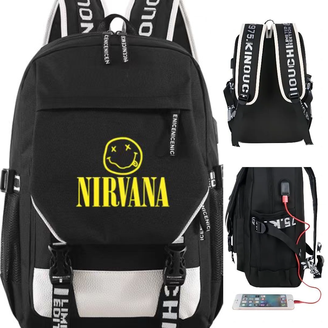 Nir*vana Rock Band Printed Schoolbags For Boys And Girls Trend Rock Band Backpack
