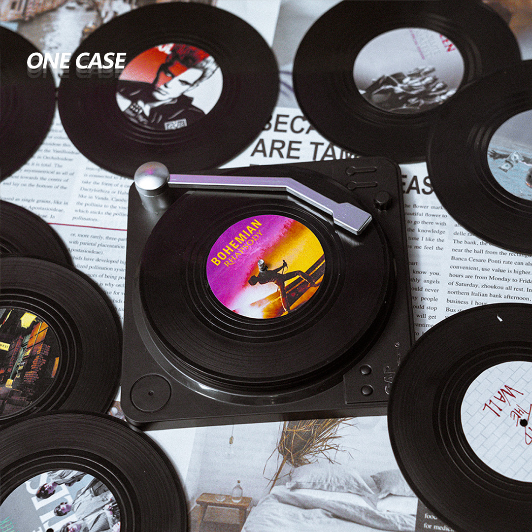 Retro Vinyl Record Coasters Set of 6 Retro CD Disc Design  Non-Slip Vinyl  for Coffee, Tea, Beer, Wine, Home and Bar-ONECASE.STUDIO