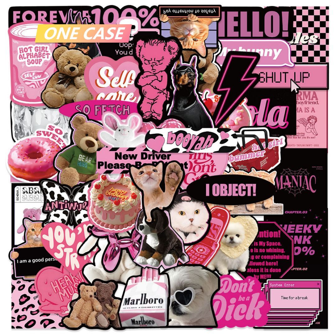 55 pieces of Black& Pink Decorative Stickers For Creative Niche DIY Mobile Phone Ipad Laptop Suitcase Waterproof-ONECASE.STUDIO