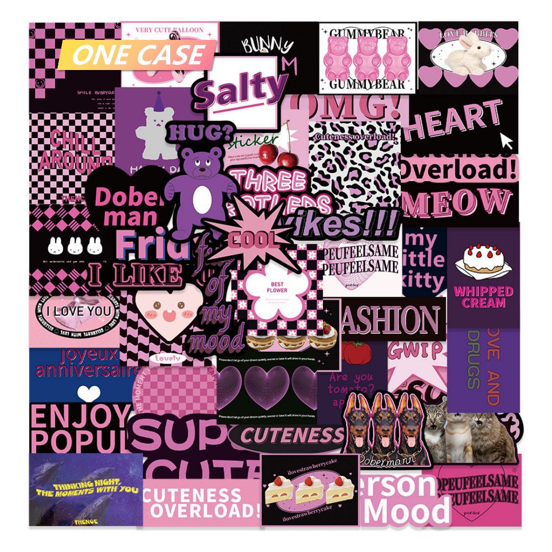 55 pieces of Black& Pink Decorative Stickers For Creative Niche DIY Mobile Phone Ipad Laptop Suitcase Waterproof-ONECASE.STUDIO