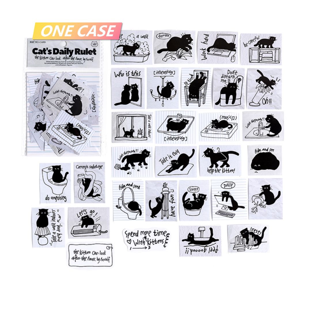 30 Pieces Cute black Cat Fun Diary Sticker Cute Cartoon Black And White Decorative Sticker-ONECASE.STUDIO