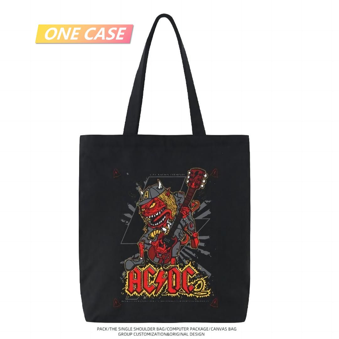 ACDC Rock Band Cartoon Canvas Bag Retro Tote Bag Shoulder Handbag-ONECASE.STUDIO