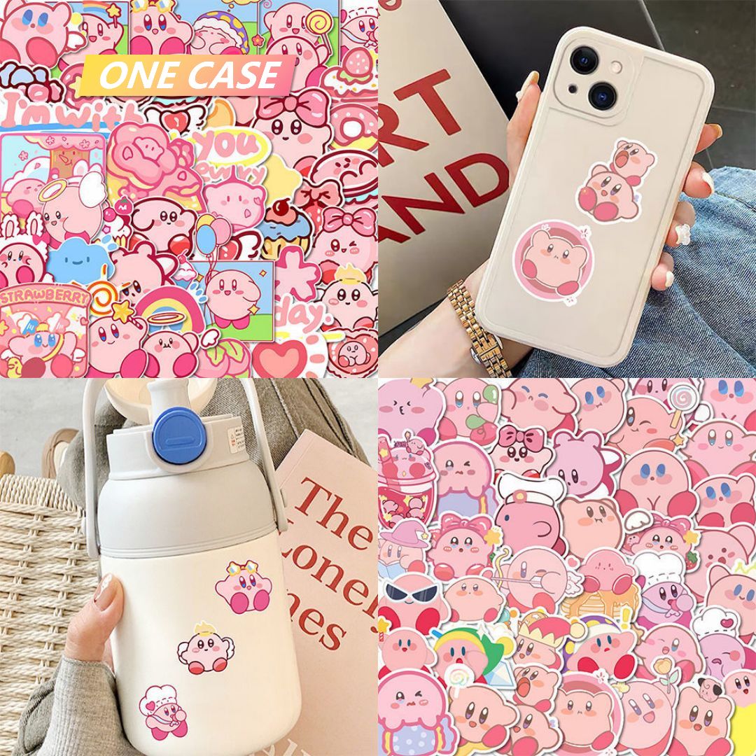 108 Pieces Cute Kirby Sticker Cartoon Phone Case Tablet Water Cup Handbook DIY Sticker Waterproof-ONECASE.STUDIO