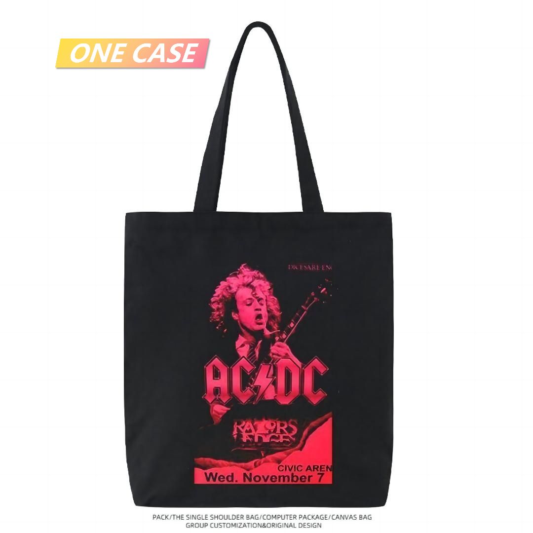 ACDC Rock Band Cartoon Canvas Bag Retro Tote Bag Shoulder Handbag-ONECASE.STUDIO