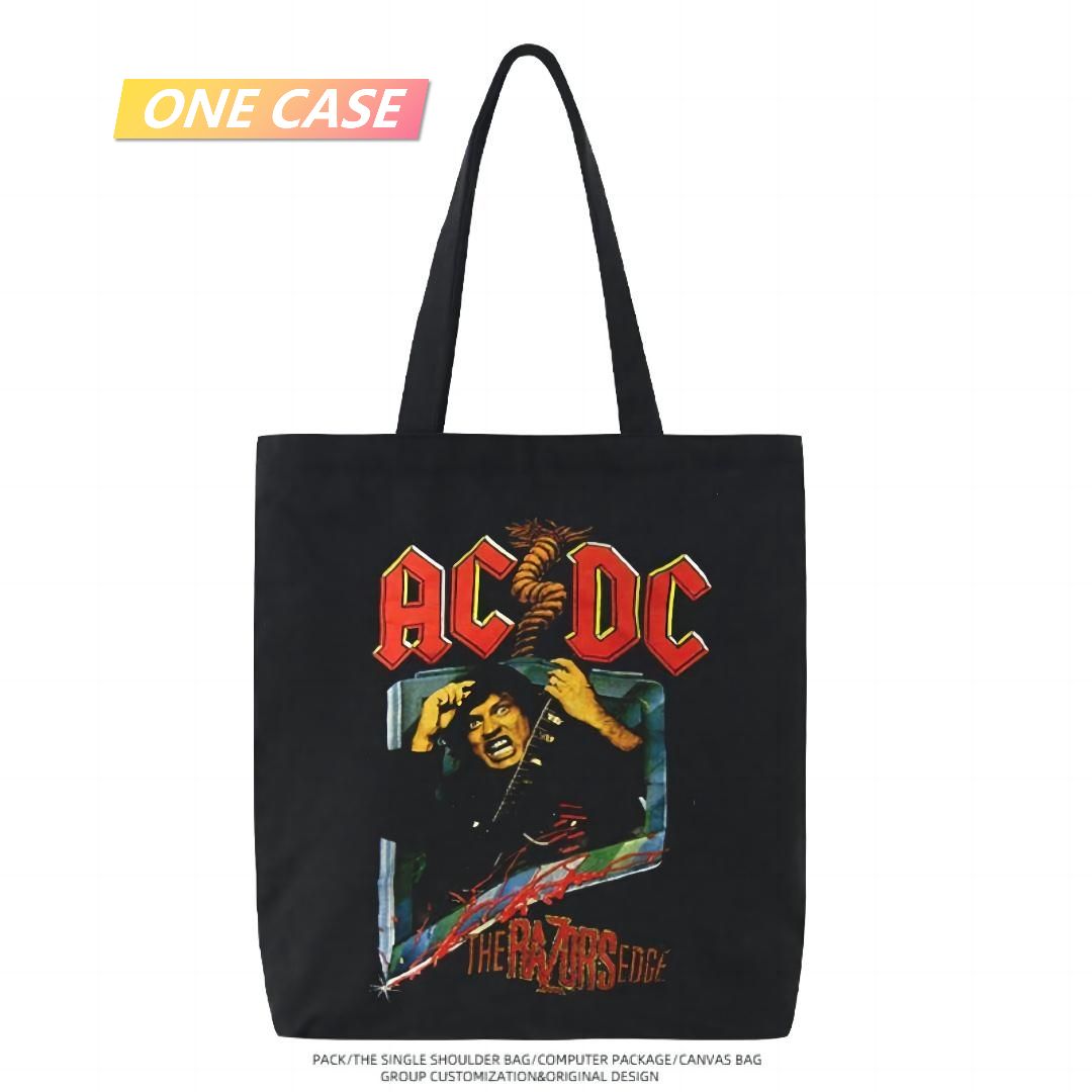 ACDC Rock Band Cartoon Canvas Bag Retro Tote Bag Shoulder Handbag-ONECASE.STUDIO