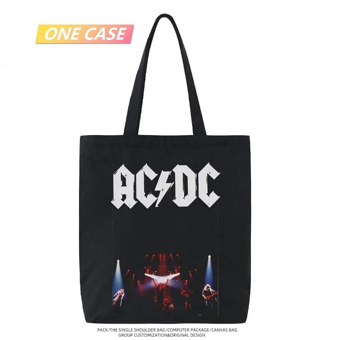 ACDC Rock Band Cartoon Canvas Bag Retro Tote Bag Shoulder Handbag-ONECASE.STUDIO