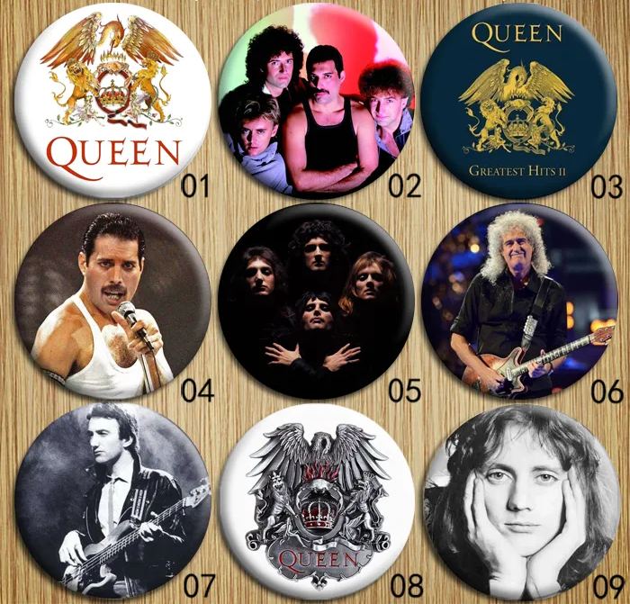 Queen Rock Band Brooch Retro Badge Pin Set of 9
