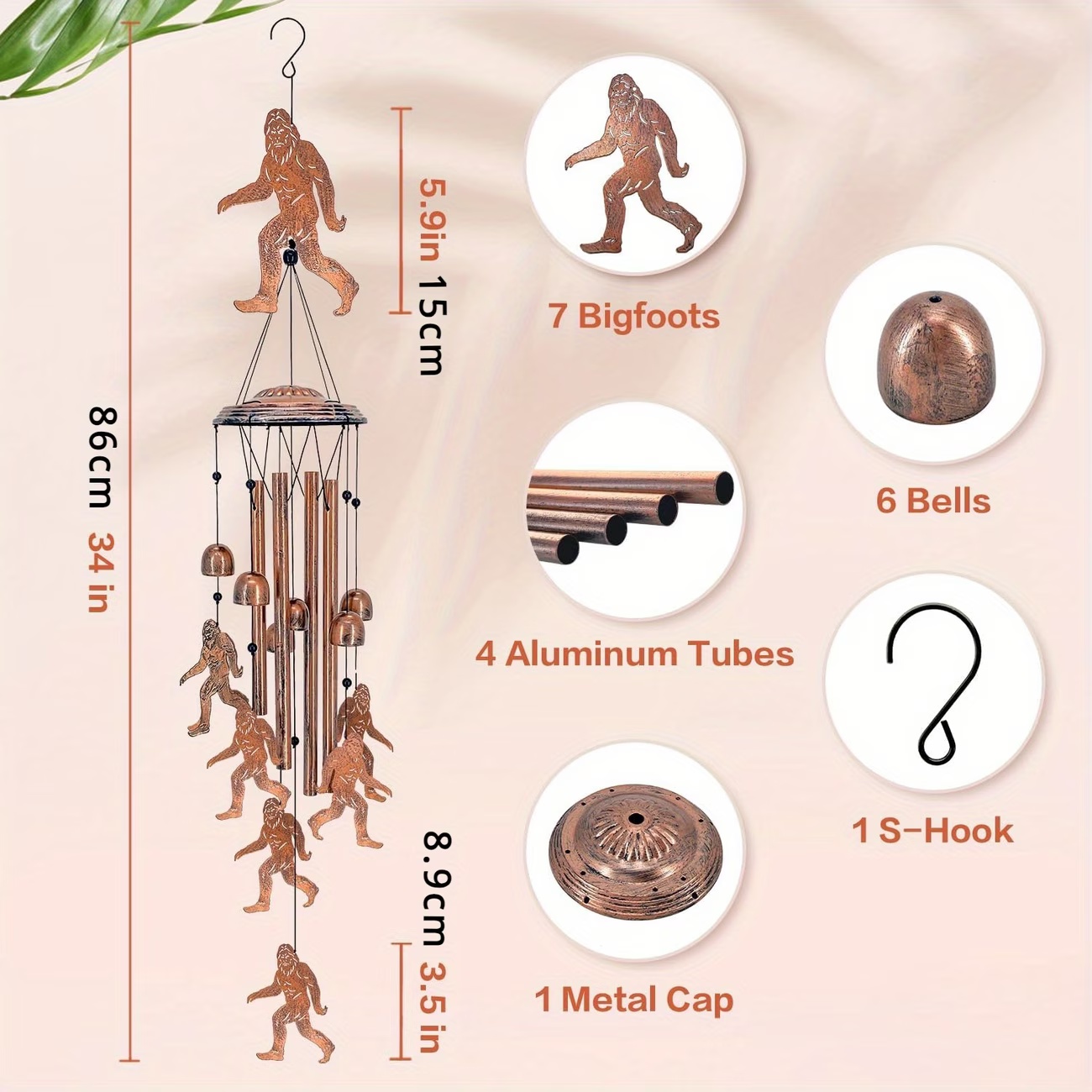 Outdoor Copper Handmade Metal Bigfoot Wind Chimes