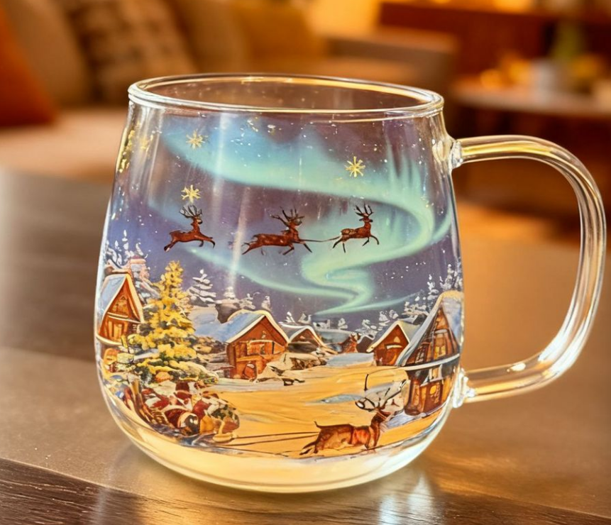 Christmas Aurora Reindeer Glass Mug
