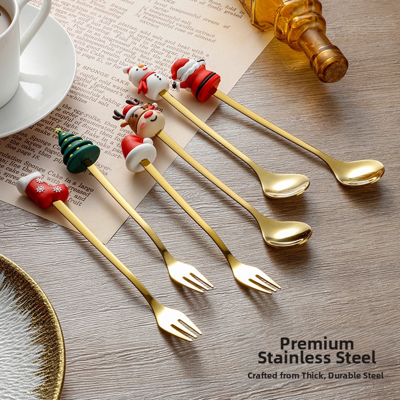 🎄 6-Piece Christmas Decorative Utensil Set – Spoon, Fork, Teaspoon, Coffee Spoon, Dinner Fork & Dessert Spoon!