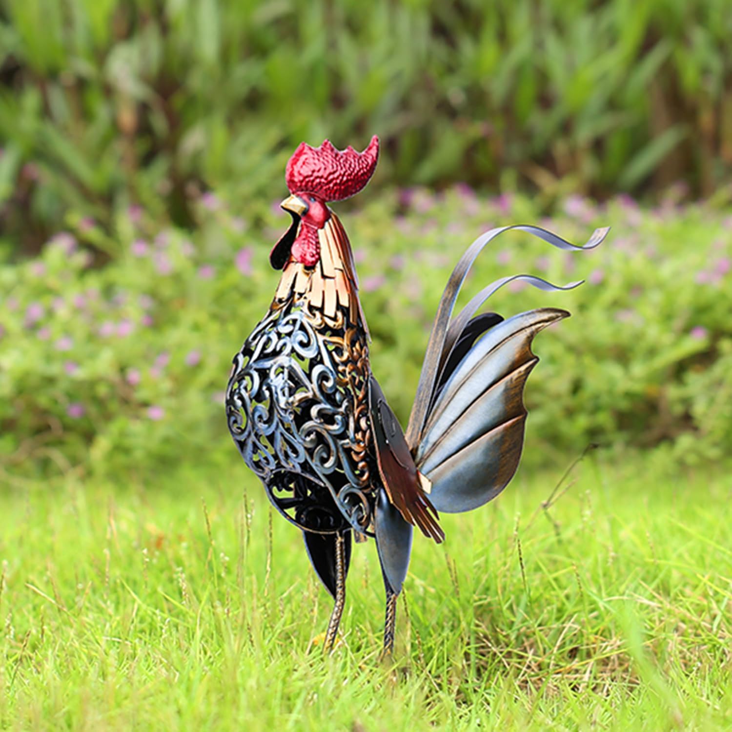 Too-arts Metal Sculpture Carved Iron Rooster Home Furnishing Artwork Craft Gifts