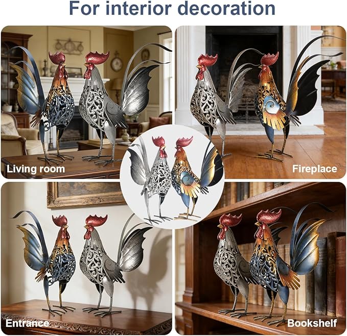 Too-arts Metal Sculpture Carved Iron Rooster Home Furnishing Artwork Craft Gifts