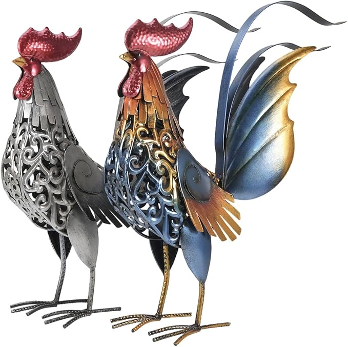 Too-arts Metal Sculpture Carved Iron Rooster Home Furnishing Artwork Craft Gifts