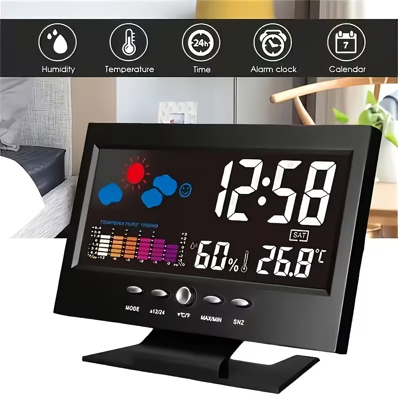  Weather Clock With Time Date Week Temperature Humidity Display Weather Forecast Function With Voice-activated Backlight Function