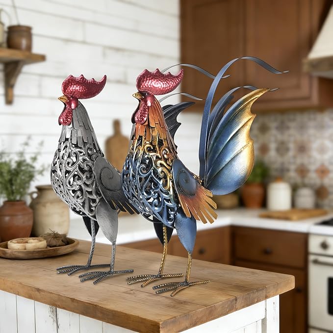 Too-arts Metal Sculpture Carved Iron Rooster Home Furnishing Artwork Craft Gifts