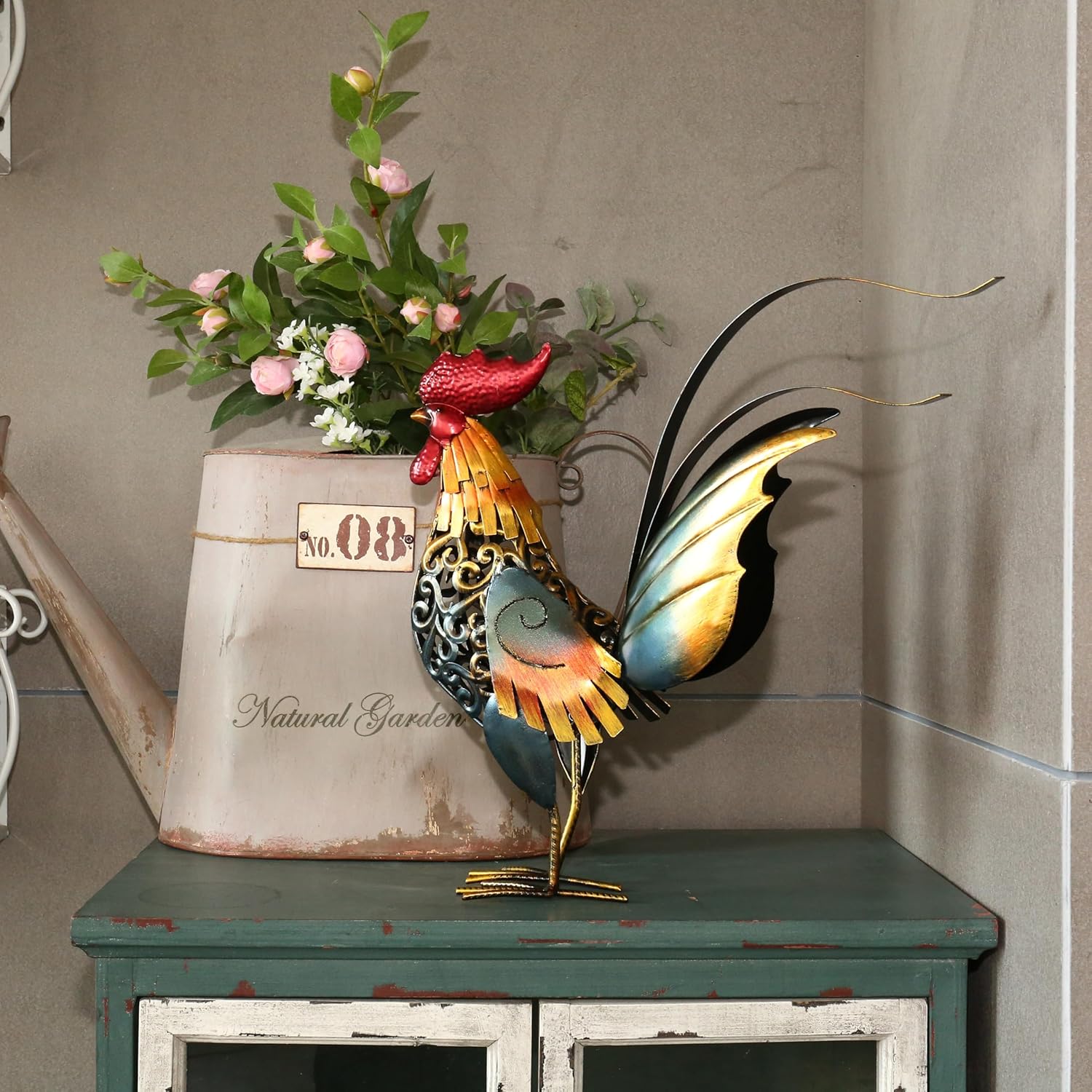 Too-arts Metal Sculpture Carved Iron Rooster Home Furnishing Artwork Craft Gifts
