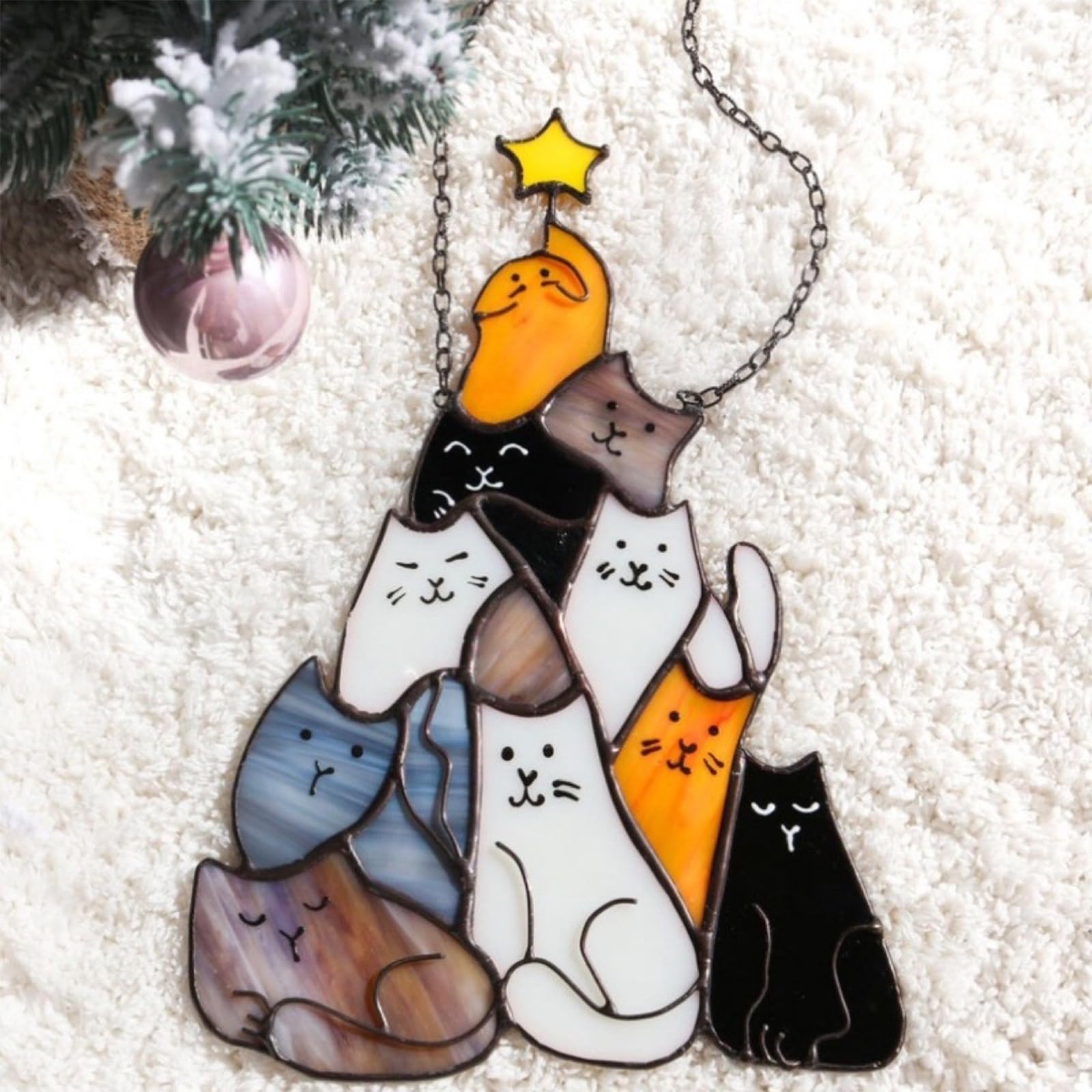 Cat Christmas Tree Sun Catcher Ornament: A Purr-fect Holiday Delight for Cat Lovers