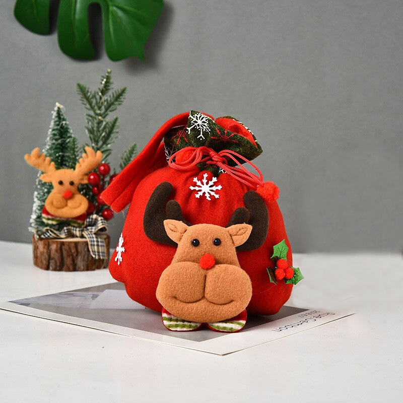 🎄 Christmas Reusable Drawstring Gift Bags – Doll Design (Reindeer/Santa/Snowman)!