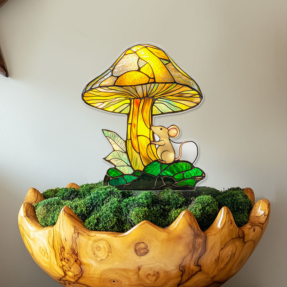  Plant Stained Glass Mushroom Cactus Glass Decor Flower Suncatcher Desk Windowsill Shelf Decor Plant Lover Gifts for Mom Teacher