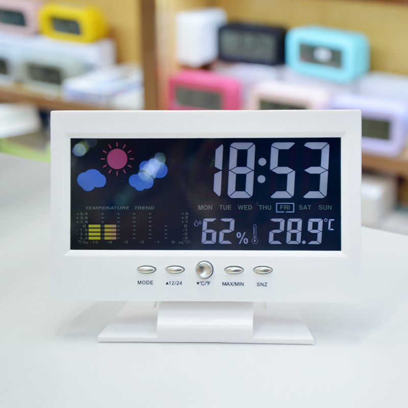  Weather Clock With Time Date Week Temperature Humidity Display Weather Forecast Function With Voice-activated Backlight Function