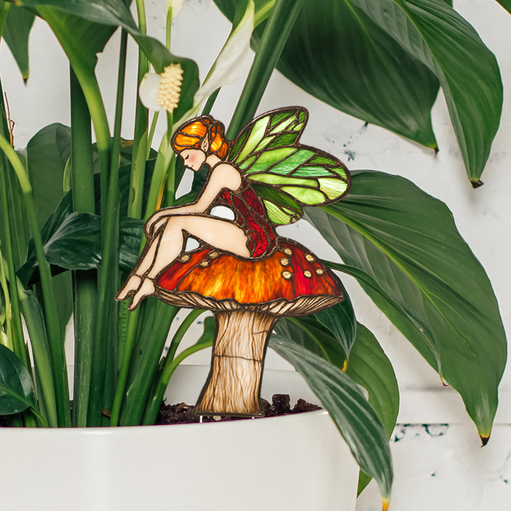  Plant Stained Glass Mushroom Cactus Glass Decor Flower Suncatcher Desk Windowsill Shelf Decor Plant Lover Gifts for Mom Teacher