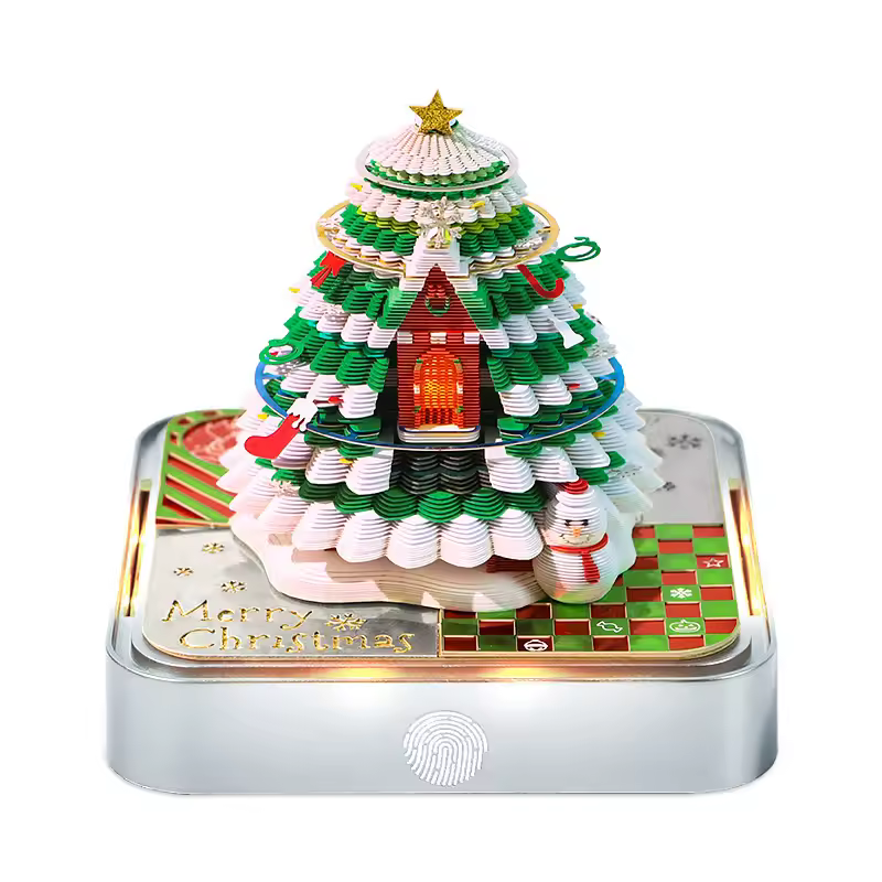 2026 LED Light Christmas Tree Desk Calendar 3D Tear Away Paper Carving Art Memo Pad