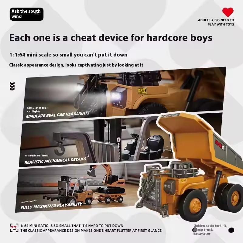 1:64 Scale Remote Control Mini Excavator Tipper Truck