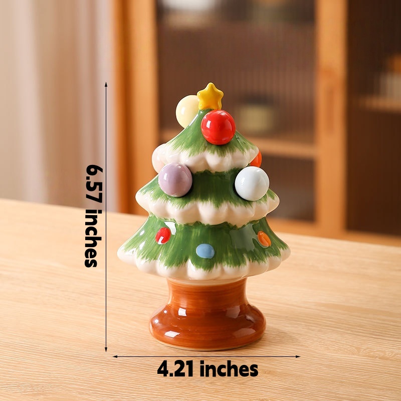 Christmas Tree Fruit Fork Set: Ceramic Storage Jar + Stainless Steel Forks – Festive Table Decor for Christmas