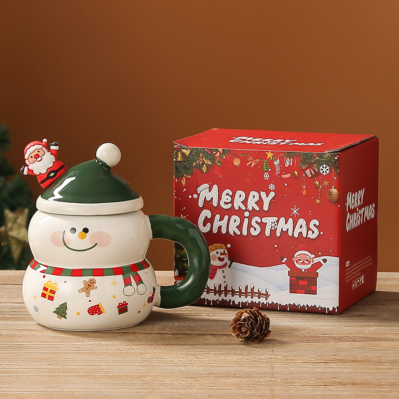 Festive Christmas Ceramic Mugs: Large-Capacity Cartoon Design with Lid & Spoon