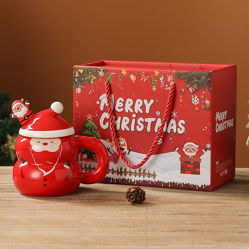 Festive Christmas Ceramic Mugs: Large-Capacity Cartoon Design with Lid & Spoon