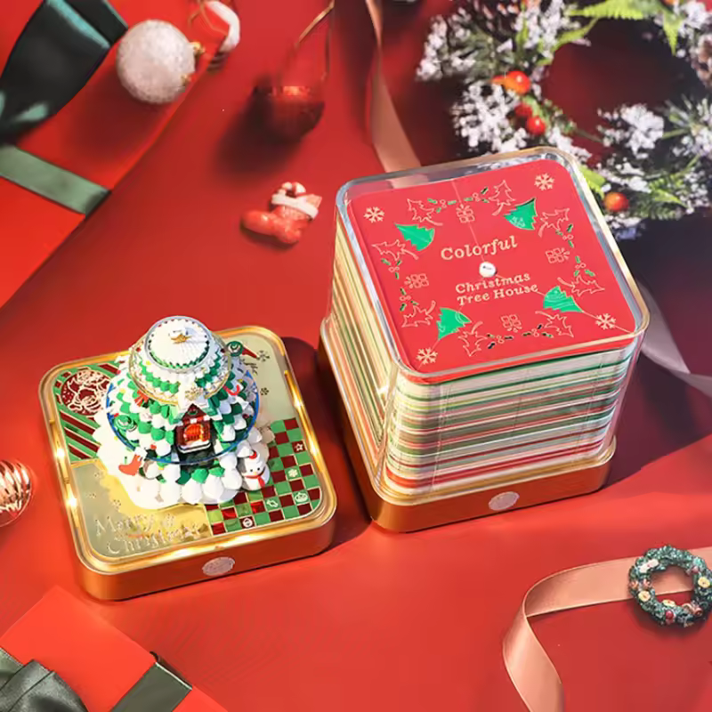 2026 LED Light Christmas Tree Desk Calendar 3D Tear Away Paper Carving Art Memo Pad