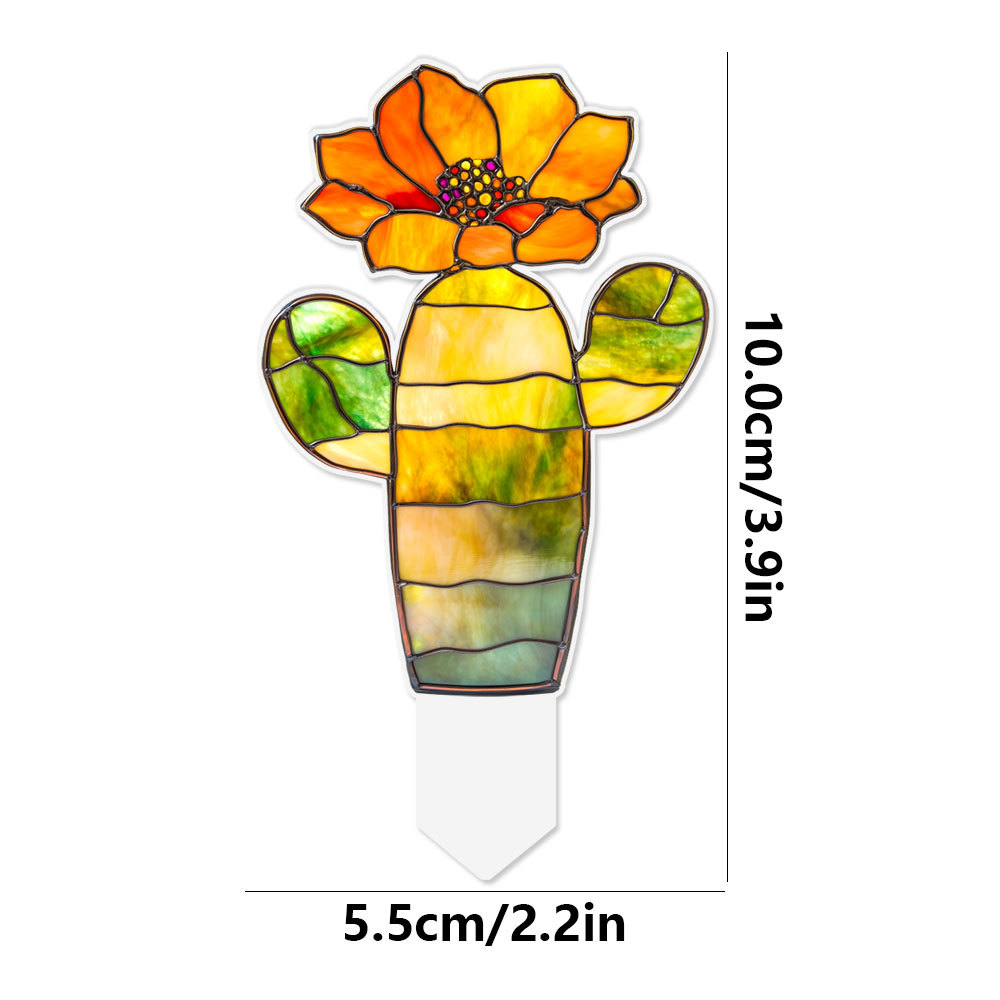  Plant Stained Glass Mushroom Cactus Glass Decor Flower Suncatcher Desk Windowsill Shelf Decor Plant Lover Gifts for Mom Teacher